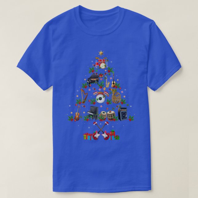 Music Lover Xmas Lights Music Instruments Christma T-Shirt (Design vorne)