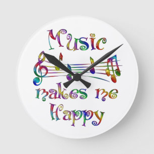 Music Makes Me Happy Runde Wanduhr