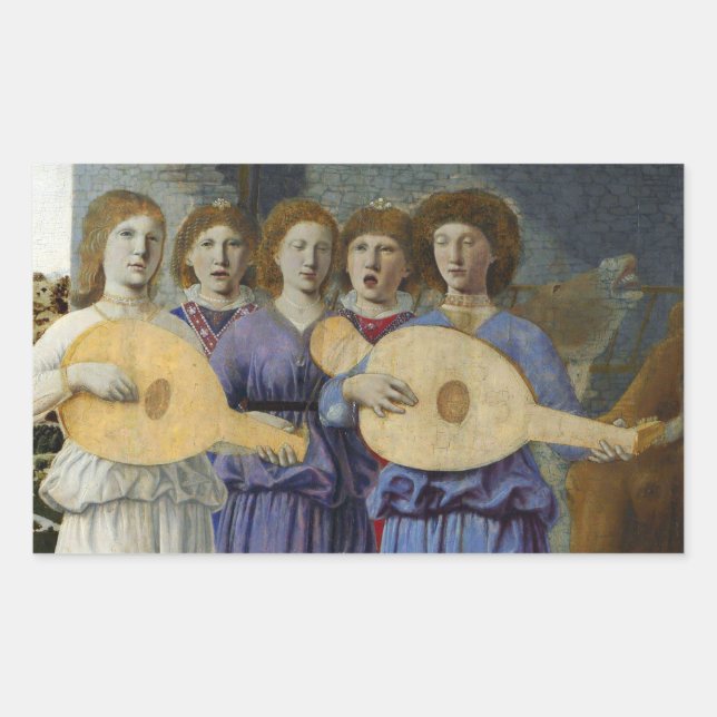 MUSIC MAKING XMAS ANGELS by PIERO DELLA FRANCESCA Rechteckiger Aufkleber (Vorderseite)