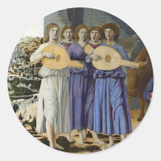 MUSIC MAKING XMAS ANGELS by PIERO DELLA FRANCESCA Runder Aufkleber (Vorderseite)