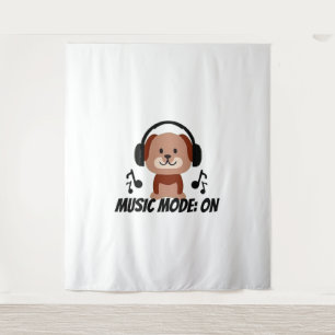Music Mode ON - Chill Dog Cartoon Vibes Wandteppich