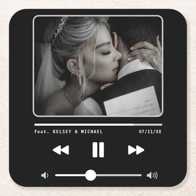 Music MP3 Player Wedding Black Rechteckiger Pappuntersetzer (Vorderseite)