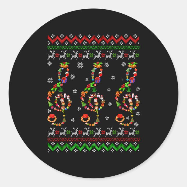 Music Note Christmas Ugly Sweater Musical Teacher  Runder Aufkleber (Vorderseite)