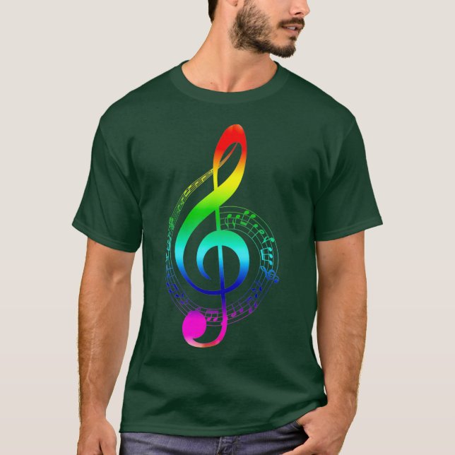 Music Note Rainbow Treble Clef Musical Symbol T-Shirt (Vorderseite)
