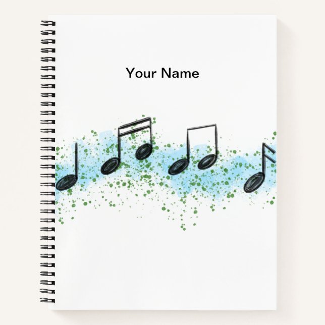 Music Notes Abstract Art Notebook - Blue & Green Notizbuch (Vorderseite)