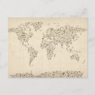 Music Notes Map of the World Postkarte