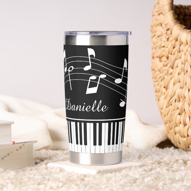Music Notes Piano Personalized Black White Thermobecher (Wohnzimmer)