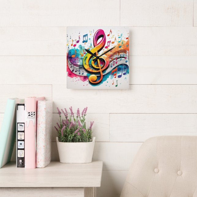 Music Notes Quadratische Wanduhr (Lesesaal)