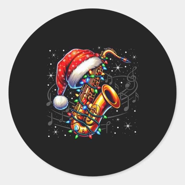 Music Notes Treble Clef Christmas Saxophone Jazz M Runder Aufkleber (Vorderseite)