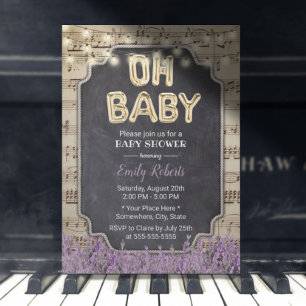 Music Oh Baby Dusche Rustikale Lavendel Blüte Einladung
