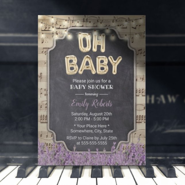 Music Oh Baby Dusche Rustikale Lavendel Blüte Einladung (Von Creator hochgeladen)