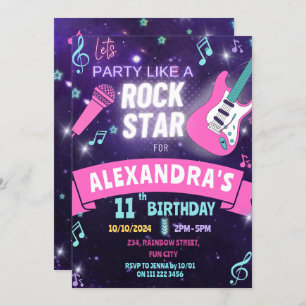 Music Party like a Rock Star Girl Birthday Einladung
