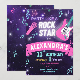 Music Party like a Rock Star Girl Birthday Einladung