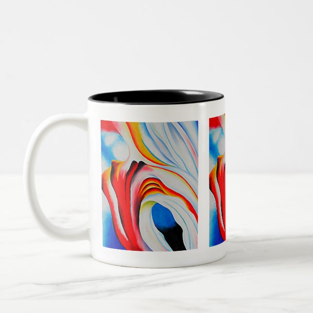 Music Pink and Blue, Georgia O'Keeffe, Zweifarbige Tasse (Links)