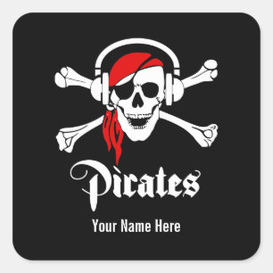 Music Pirate Skull Quadratischer Aufkleber