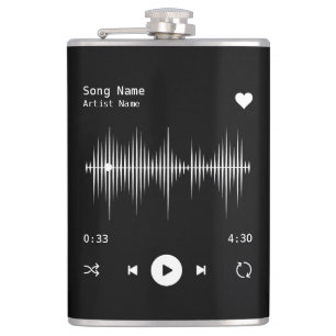 Music Player Artist and Song Personalized Black Flachmann