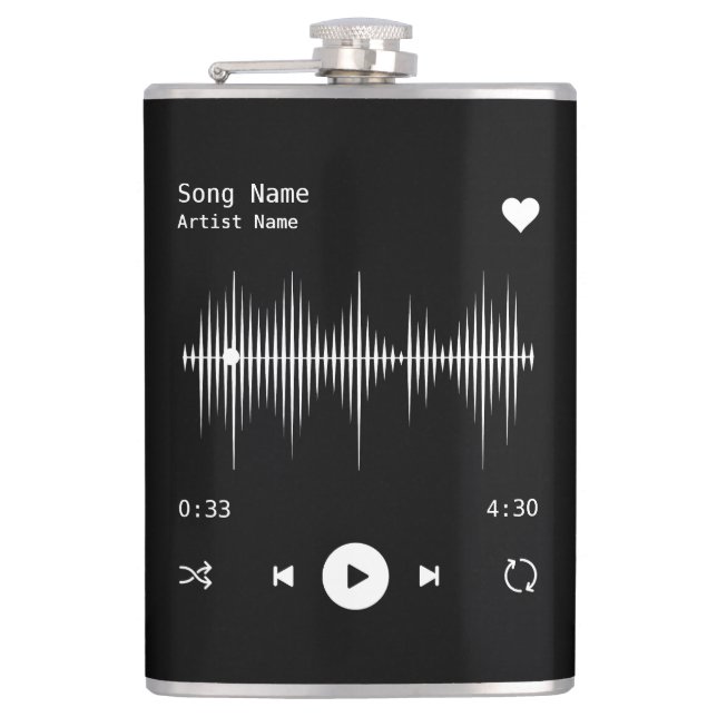 Music Player Artist and Song Personalized Black Flachmann (Vorderseite)