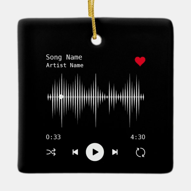 Music Player Artist und Song Personalisiert Black Keramikornament (Vorderseite)