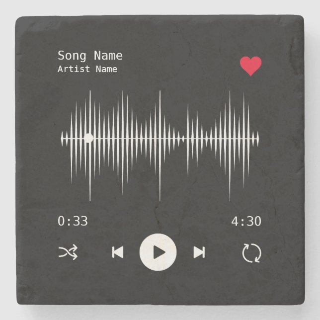 Music Player Artist und Song Personalisiert Black Steinuntersetzer (Vorderseite)
