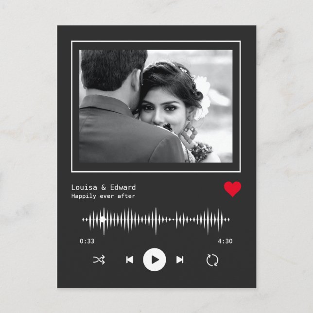 Music Player Wedding Verlobung Postkarte (Vorderseite)