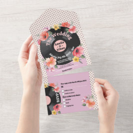 Music Record Wedding Floral 1950er Blume All In One Einladung