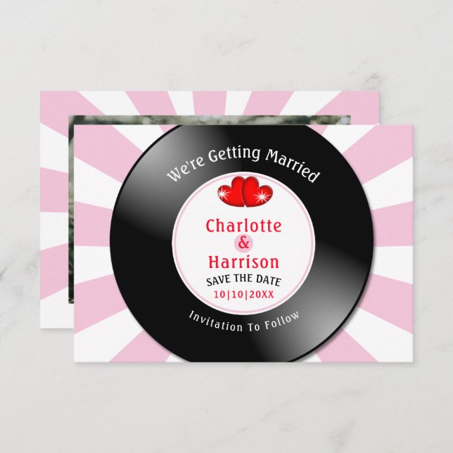 Music Retro Vinyl Record Wedding Foto Save The Date (Vorne/Hinten)