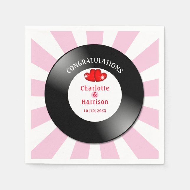 Music Retro Vinyl Record Wedding Serviette (Vorderseite)