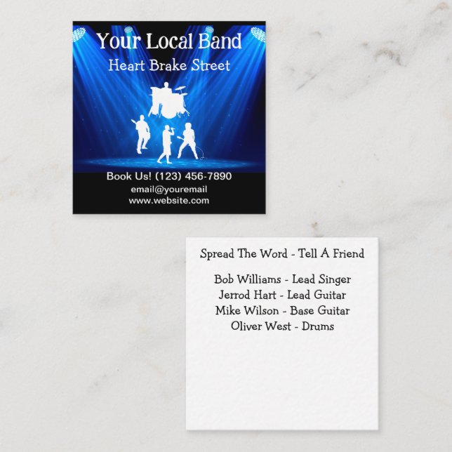 Music Rock Band Business Cards Quadratische Visitenkarte (Vorne/Hinten)