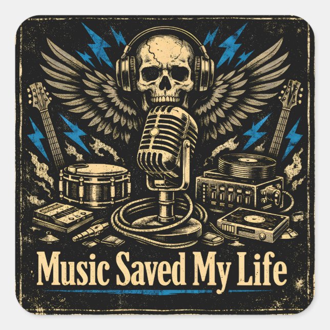 Music Saved My Life – Emotional Power Music Quadratischer Aufkleber (Vorderseite)