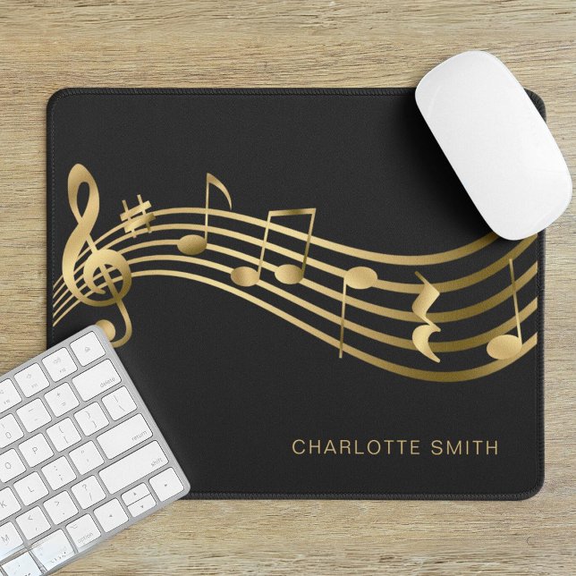 Music School Office Elegante Gold Noten Mousepad (Von Creator hochgeladen)