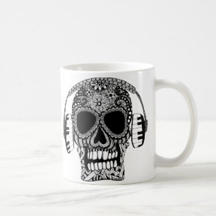 Music Skull mit Kopfhörern Zucker Schädel Tasse