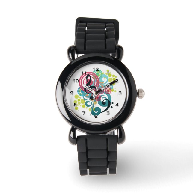 Music Swirl Glitzer Watch Armbanduhr (Vorderseite)