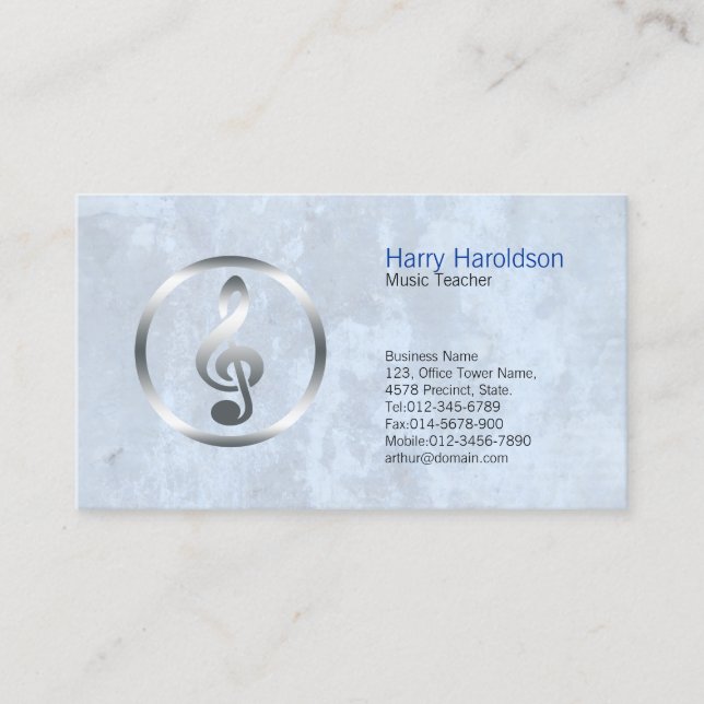 Music Teacher Bold Treble Clef Icon Business Card Visitenkarte (Vorderseite)