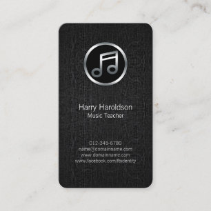 Music Teacher Musiknote Black Grunge BusinessCard Visitenkarte