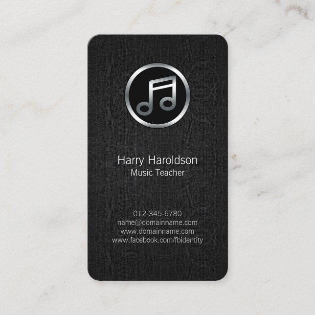 Music Teacher Musiknote Black Grunge BusinessCard Visitenkarte (Vorderseite)