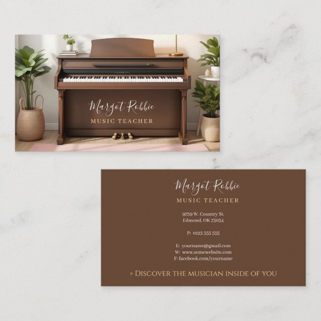 Music Teacher | Pianist Business Card Visitenkarte (Vorne/Hinten)