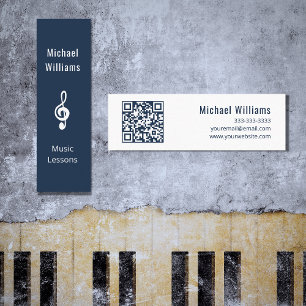 Music Teacher QR-Code Treble Clef Blue Mini Visitenkarte