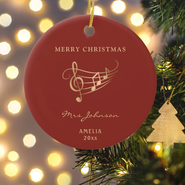 Music Teacher Red Gold Elegante Weihnachten Keramik Ornament (Von Creator hochgeladen)