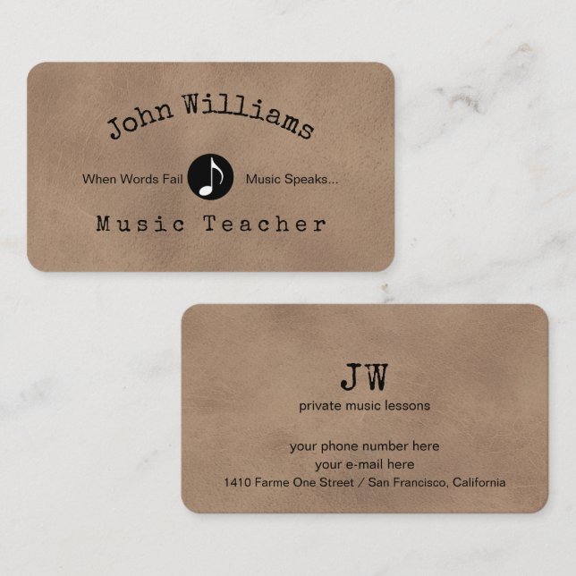 Music Teacher rustic cool old-brown  Visitenkarte (Vorne/Hinten)
