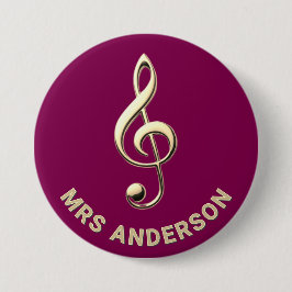 Music Teacher Treble Clef Burgundy ID Badge Button