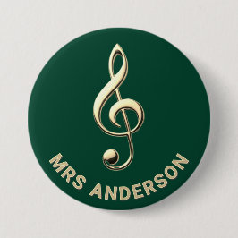 Music Teacher Treble Clef Green Personalized Name Button