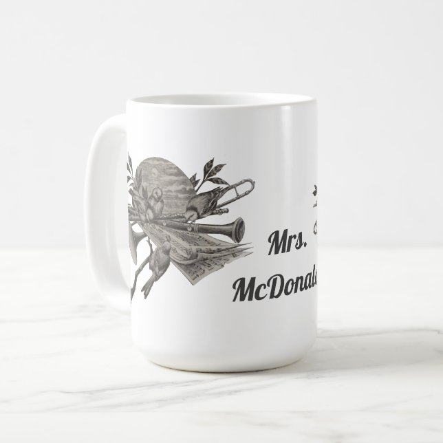 Music Teacher Vintag Sketch Instrumente Vielen Dan Kaffeetasse (Vorderseite Links)