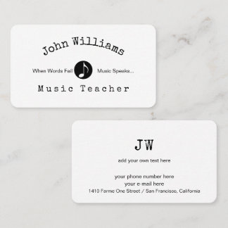 Music Teacher White Visitenkarte