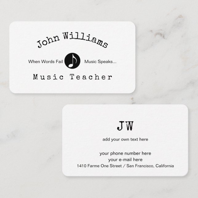 Music Teacher White Visitenkarte (Vorne/Hinten)