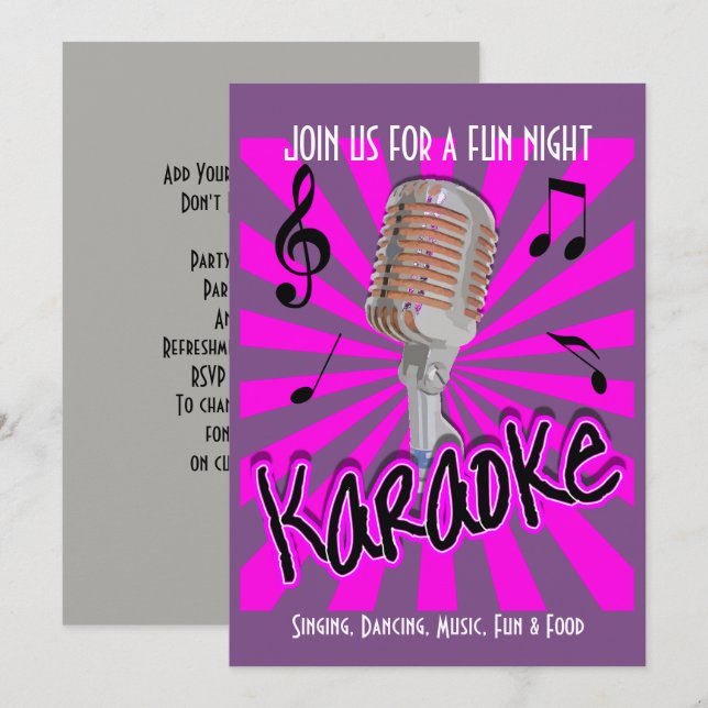 Music Theme Karaoke Celebration Party Personalisie Einladung (Vorne/Hinten)