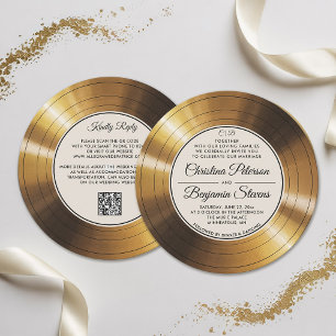 Music Theme Vintag LP Vinyl Gold Elegante Hochzeit Einladung