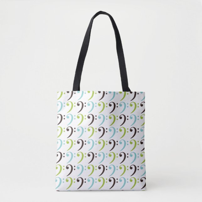 Music Themed Bass Clef Blue Green Gemustert (Vorderseite)