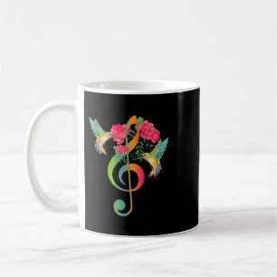 Music Treble Clef Rose Hummingbird Musiknotens Mu Kaffeetasse