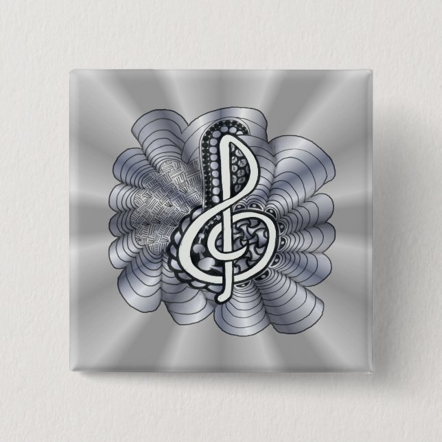 Music Treble Clef Silver Button (Vorderseite)