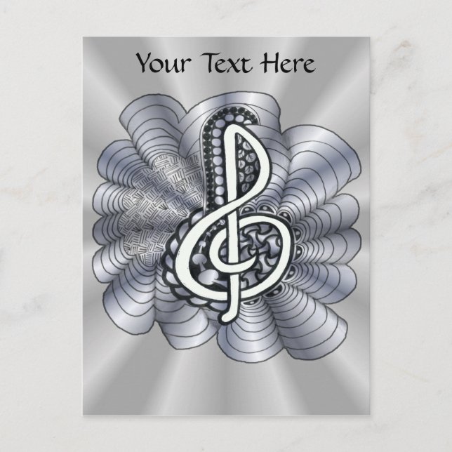 Music Treble Clef Silver Postkarte (Vorderseite)